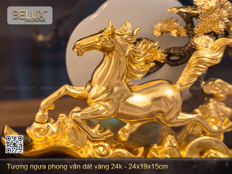 Tượng Ngựa Phong Vân dát vàng 24k 24x19x15cm